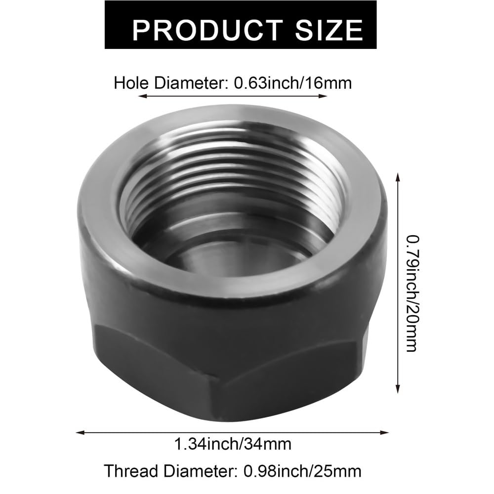 ER20 Czarna metalowa nakrętka zaciskowa z tuleją zaciskową — średnica otworu 16 mm do maszyn precyzyjnych, 1 szt.