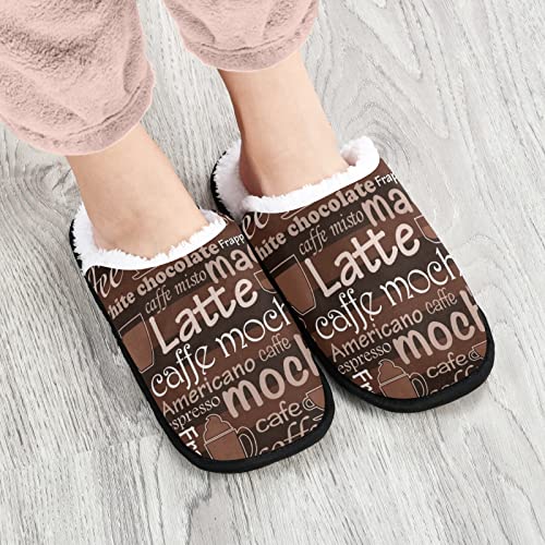 Dussdil Mocha Latte Chocolate House Slippers Coffee Mug Home Spa Slippers Memory Foam Closed Toe Slipper Non Slip for Hotel Bedroom Travel Shoes Women Men M2