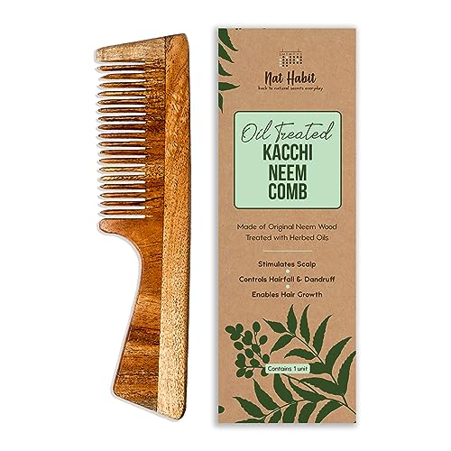 Nat Habit Kacchi Neem Wooden Comb – Soaked In 17 Herbs, Neem & Sesame Oil For Multi-Actions – Detangling, Frizz Control & Shine, Suited For All Hair Types (Fine Tooth) For Rs. 198 @ 29 %