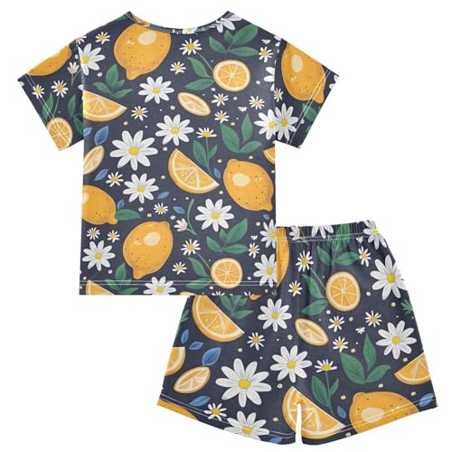 ALAZA Lemon Daisy Lemon Blue Leaves Pajamas Short Sleeve 2 Piece Sleepwear Top and Bottom Pajama Set Unisex2