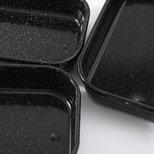 3-teilige Bratpfannen für Öfen, Truthahnbräter, tiefes Backen, breites Nudel-Backblech, 43,2 cm, 33,2 cm, gepunktetes Emaille-Stahlgefäß, für das tägliche Kochen, Kuchenessen, sicher, leicht zu 5 3-teilige Bratpfannen für Öfen, Truthahnbräter, tiefes Backen, breites Nudel-Backblech, 43,2 cm, 33,2 cm, gepunktetes Emaille-Stahlgefäß, für das tägliche Kochen, Kuchenessen, sicher, leicht zu