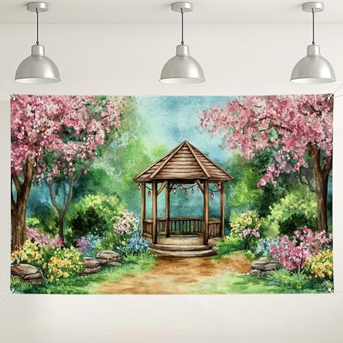 Fondo de pared de flores de jardín con carpa de jardín, decoración de fiesta al aire libre, fondo de fotografía de primavera para boda, baby shower, eventos de fiesta, 71 x 43 pulgadas