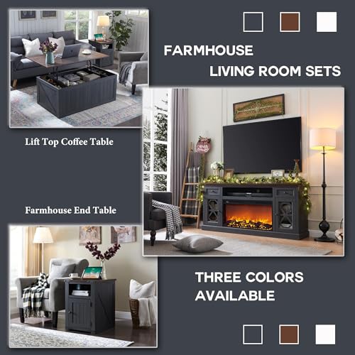 IFGET Farmhouse Fireplace TV Stand with 36" Electric Fireplace for 80 Inch TVs, 31" Tall Entertainment Center w/Drawer & Diamond Panel Door, Highboy Media Console for Living Room, 70inch, Dark Grey - Thumbnail 7