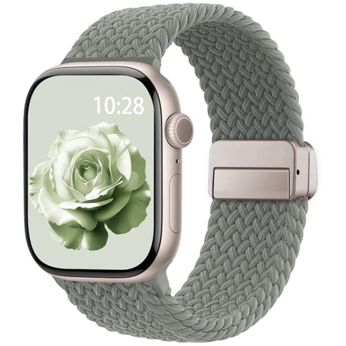 Image of Braided Stretchy Band Compatible with Apple Watch Bands 38mm 40mm 41mm 42mm 44mm 45mm 46mm 49mm Women Men, Soft Nylon Solo Loop Magnetic Sport Strap for iWatch Series 11 10 9 8 7 6 5 4 3 2 1 SE Ultra