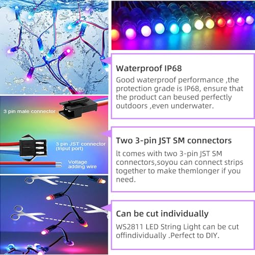 Image of Ruirui 500pcs /Set DC12V 12MM WS2811 RGB Pixels Digital Individually Addressable Diffused Round LED String Lights Waterproof Full Color for Christmas Billboard House Halloween