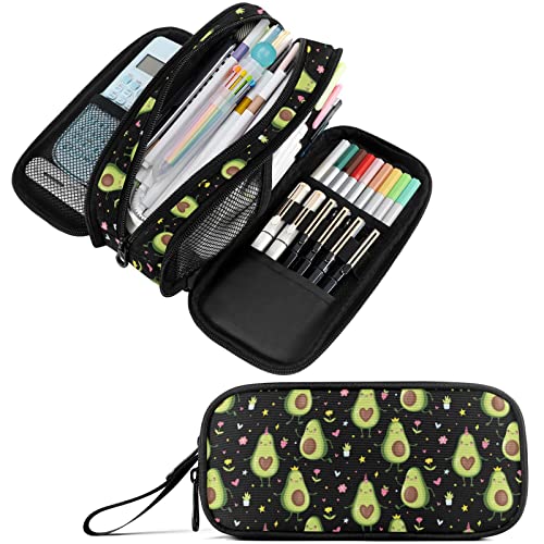 Image of Fustylead Cute Avocado Pencil Pen Case Stationery Bag 3 Compartments School College Office Organizer Cosmetics Bag