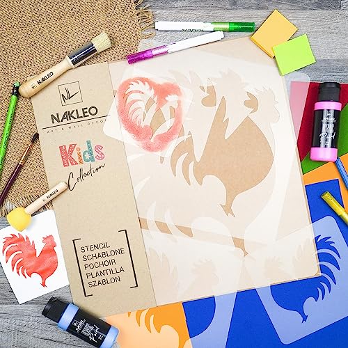 NAKLEO-5-pcs-Reusable-Plastic-Stencils-Rooster-Animal-Farm-134-to-35-Pattern-Children-Kids-Painting-Template-Room-Decor-Craft-DIY-Wall-Furniture