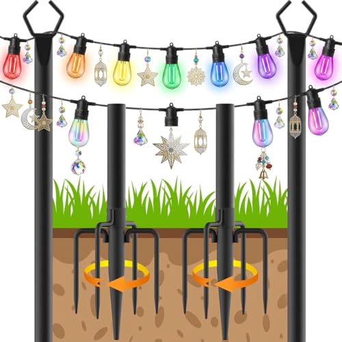 String Light Pole für Deck - 2 Pack 9.8FT 2.99M für außen hängenden Stahl String Pole für Outdoor-Dekoration Garten Hinterhof Terrasse Beleuchtung Stand für Parteien Weihnachten Hochzeit