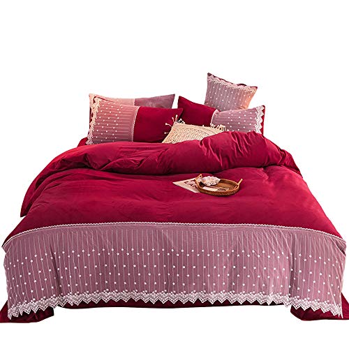 Parure de lit de luxe King Size verte et rose avec housse de couette 4 pièces en flanelle
