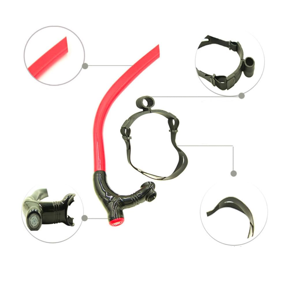 Pteanecay 3X Silicone Swimming Front Breathing Tube Diving Training Adults Snorkel Diving Tube Swimming Scuba Diving Equipment,Red