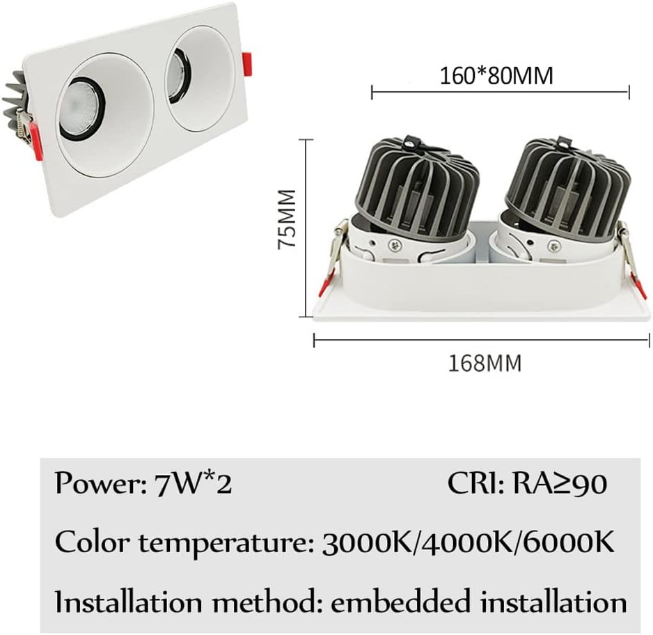 Recessed Square LED Downlights Double Head COB LED Ceiling Lamp AC90-260V White LED Spot Lights Indoor Lighting Aluminum Recessed Downlights Square Grille Lights