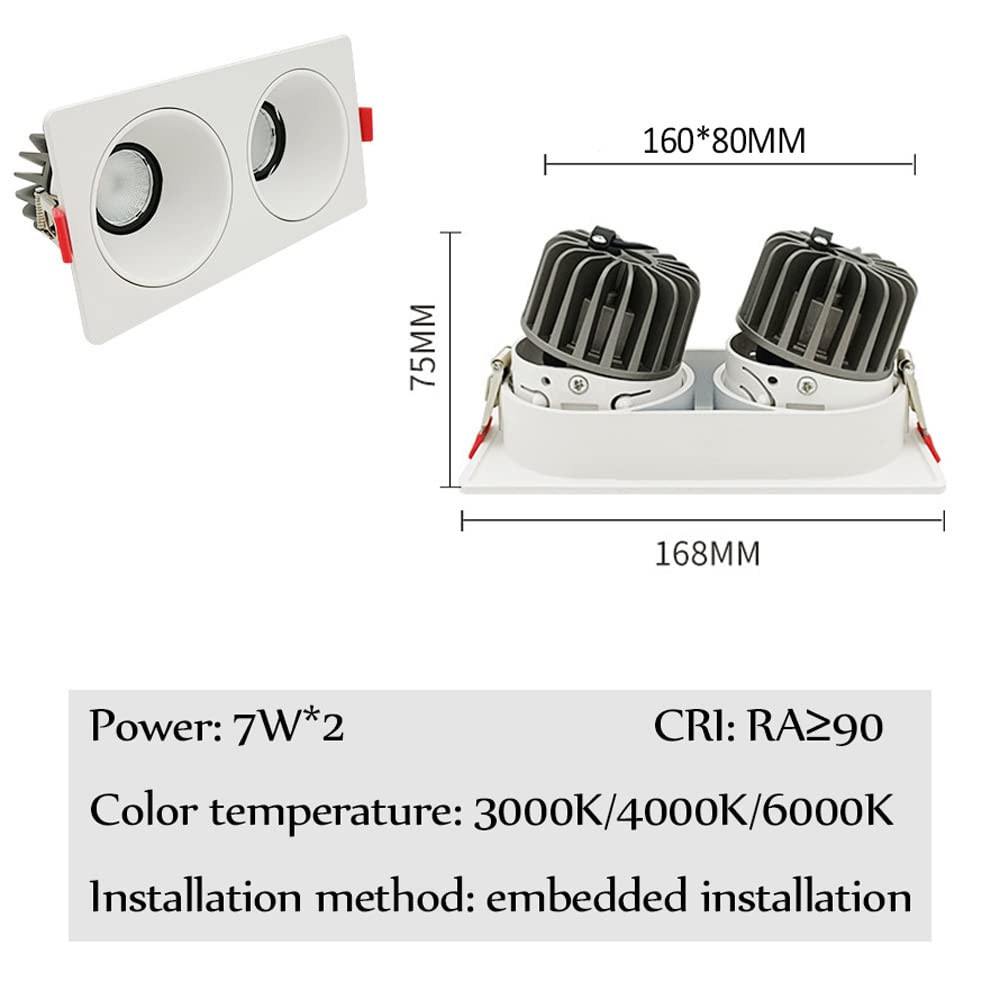 Focos LED Cuadrados empotrables, lámpara de Techo LED COB de Doble Cabezal, CA 90-260 V, focos LED s, iluminación Interior, focos empotrables de Aluminio, Luces de Rejilla cuadradas.