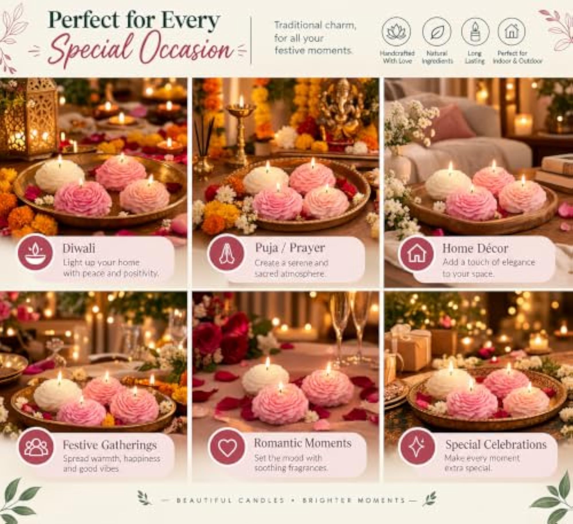 Handmade Peony Flower Candle, 100% Soy Wax