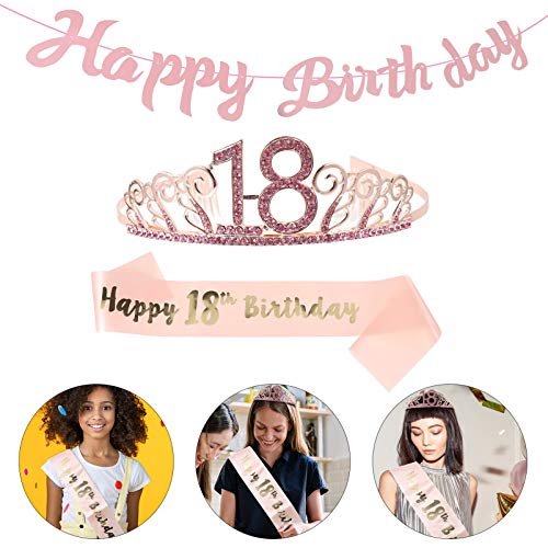 Amosfun 3 peças de presente de aniversário de 18 anos para meninas e tiara de aniversário de 18 anos