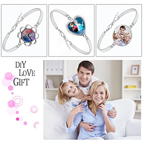 Golesmiy 12Pcs Bracelet Bezel Trays For Jewelry Making, Round/Flower/Rectangle/Heart Cabochon Bezel Tray Blank Bracelet Bangles Jewelry Bezel Base With Clear Glass Cabochons #TOP1