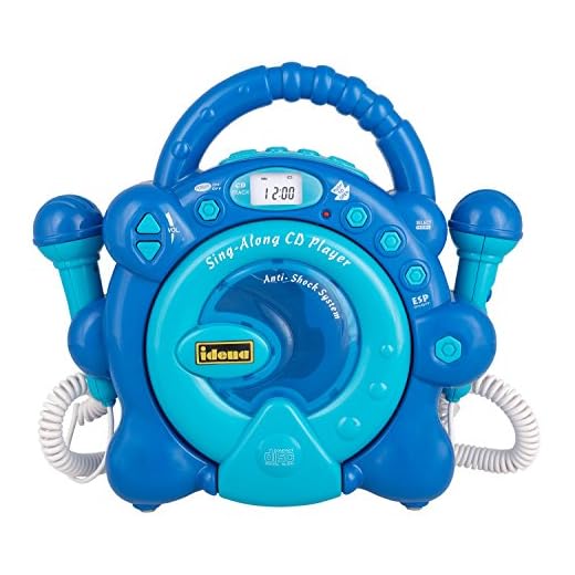 Idena 40284 – CD Player Sing Along för barn, bärbara och batteridrivna, med LED-skärm, anti-stöt och två mikrofoner för karaoke, ljusblå