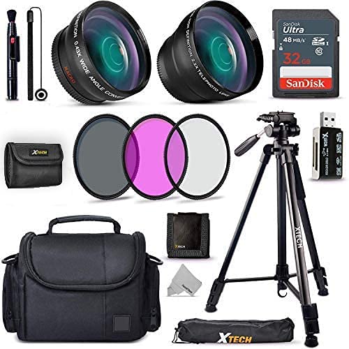 Xtech Accessory Kit f/Canon Rebel T8i, T7, T7i, T6, T6i, T5, T5i SL2, SL3, EOS 70D, 77D, 80D 90D DSLR Camera Includes 58mm Wide / 2X Telephoto Lens, Filters, Case, 72