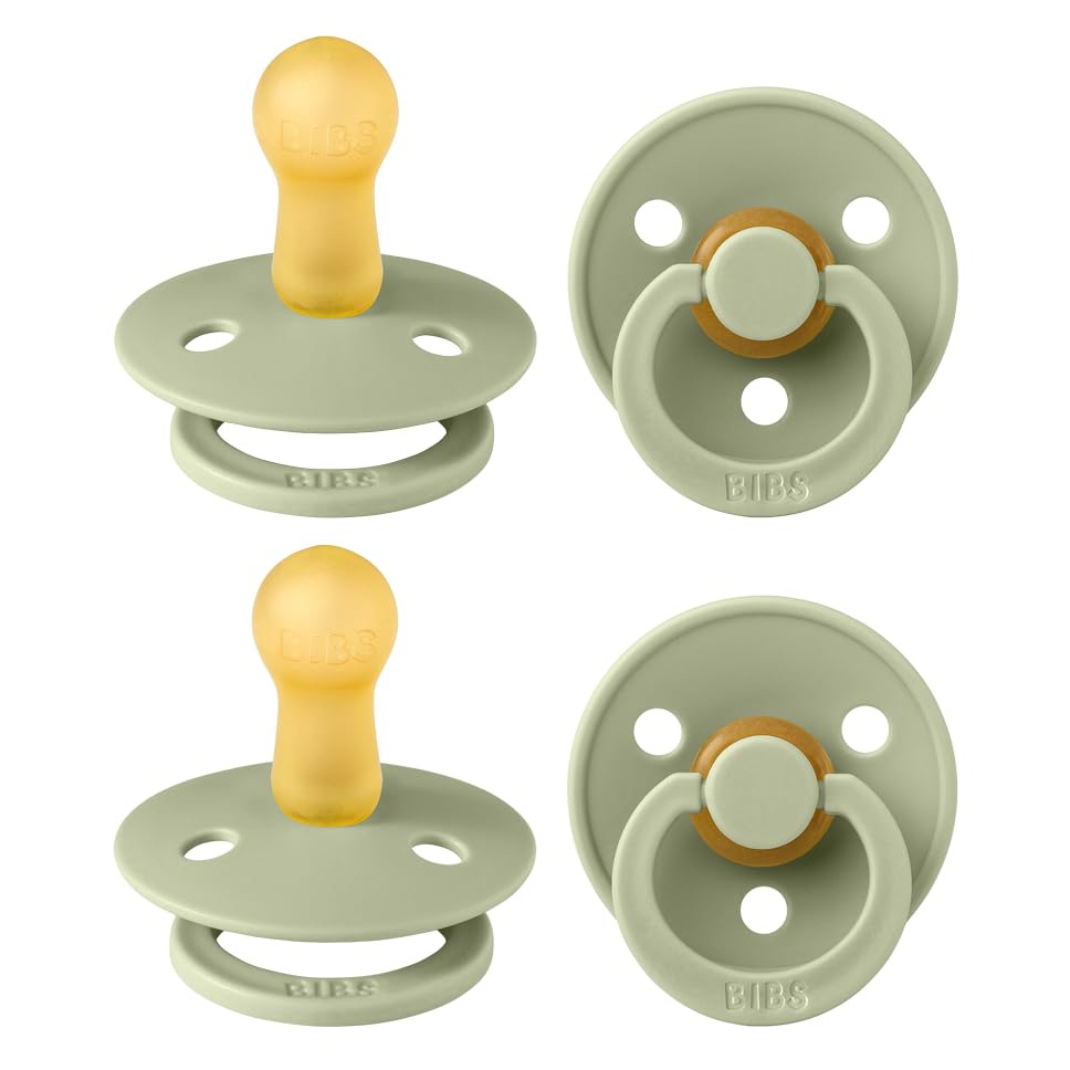 BIBS Pacifiers - Colour 4-Pack | BPA Free Baby Pacifier | Round Nipple Binkies | Natural Rubber Latex Soother | Made in Denmark | Size 6-18 Months |