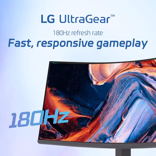 Image of LG 32 inch Curved Monitor, QHD 1440p VA Panel, 180Hz, 1ms GtG, 1000R Deep Curvature, AMD FreeSync Compatible, HDR10, sRGB 99% Color, HDMI x2, DisplayPort x1, Height Tilt Swivel Adjustable Stand
