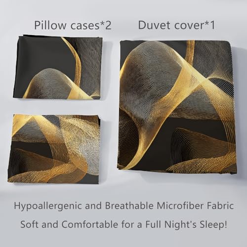 Housse de couette 200x200 microfibre hypoallergénique et douce grise et dorée - 8