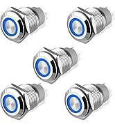 5PCS 19mm Momentary Push Button Switch, Stainless Steel Metal Push Button High Round Cap Switch 2...