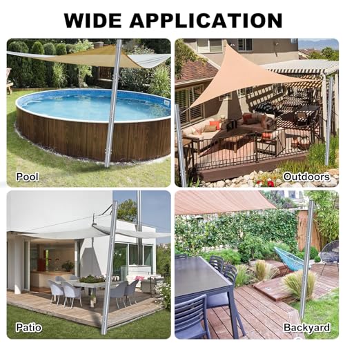 Shade Sail Poles 2 Pack, 12 FT Heavy Duty Steel Screw-in Poles for Sun Shades Outdoor, 2.36" Diameter, Height Adjustable Sun Shade Posts for Outdoor Patio Backyard Garden