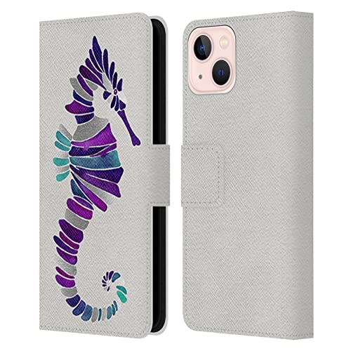 Coque portefeuille cuir Cat Coquillette hippocampe pourpre pour Apple iPhone 13