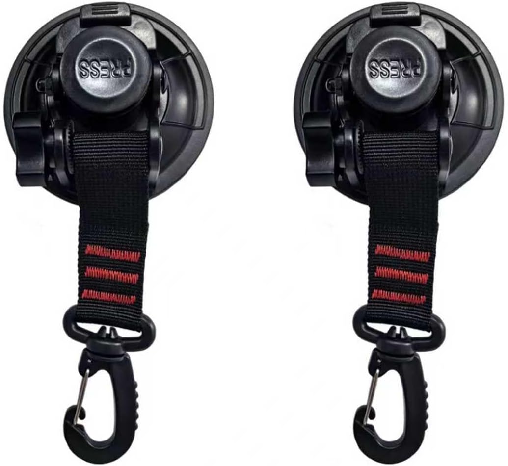2 PCS Round Suction Cup Hooks, Heavy Duty Portable Cup Hook for Camping Tarp, 2.36" x 1.57" Outdoor Strong Suction Camper Accessories with Strong Hook, Universal for Car RV Boat (Black)