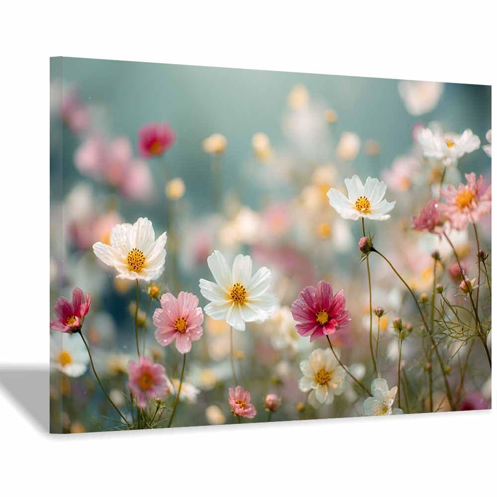 ZAMAEIU Canvas Print Wall Art Clustered blooms Modern Nature Landscape Poster, for living room, bedroom,Corridor Office Room Decoretc.(white)-50x70cm Framed