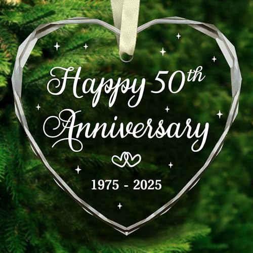 BSQUIELE Happy 50th Anniversary Ornament 2025-50th Wedding - 50th Anniversary Day Gift Idea for Couple - Christmas, Birthday Gift for Husband, Wife - 50 Year of Marriage Glass Ornament