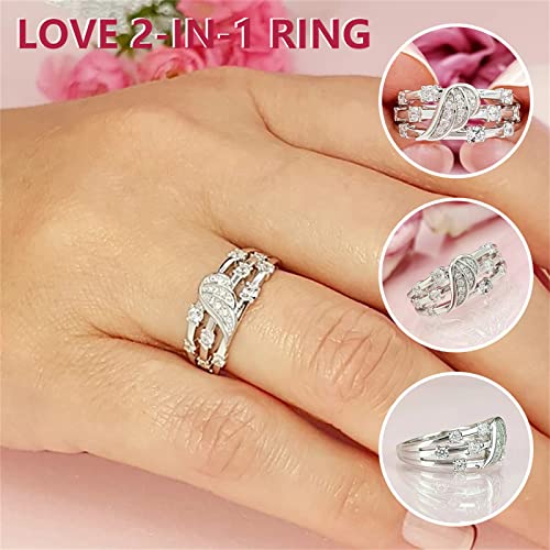 Outsta Toys Multi-Row Diamond Feather Diamond Ring For Women Cubic Zirconia Promise Rings For Her Promise Ring Anniversary Simulated Diamond Ring For Women Girls Teens Jewelry Gift Ring #TOP1