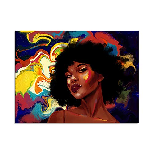 Kalawa Beauty African American Canvas Wall Art Sexy Black Woman Paintings Poster Black Art Afro Girl Wall Decor For Living Room Bedroom Framed Ready To Hang - 16"X 24" #TOP1