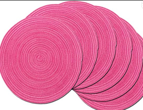 JinweiS Juego de 6 manteles individuales redondos trenzados de algodón de 15 pulgadas, lavables para fiestas de vacaciones (rosa intenso, 6)