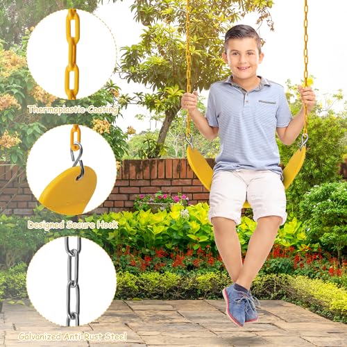 Image of Sunnyglade 2PCS Swings Seats Heavy Duty with 66 inch Chain, Playground Swing Set Accessories Replacement with Snap Hooks, Support 250lb (2, Yellow)