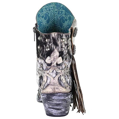 Corral Boots Womens Metallic Overlay Studded Fringe Pointed Toe Casual Boots Ankle Low Heel 1-2" - Black3