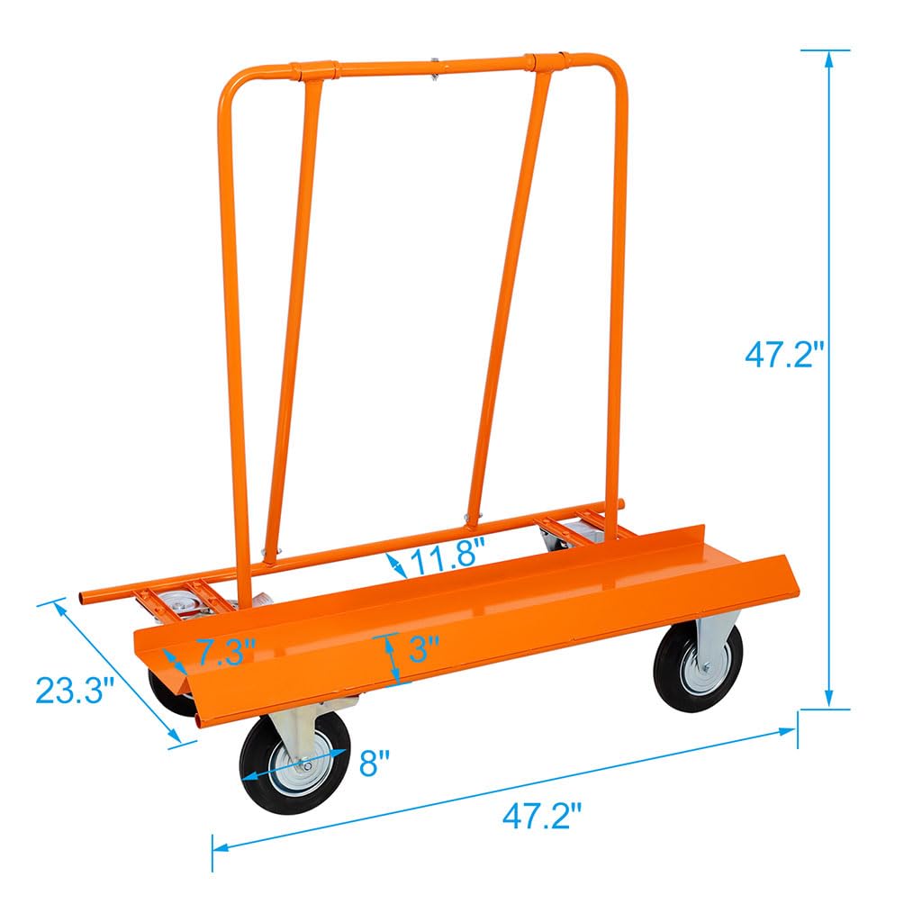 Wózek z płyt kartonowo-gipsowych 816.5 kg, malowany proszkowo, wózek panelowy o dużej wytrzymałości z 8-calowymi kółkami, stalowy wózek z płyt kartonowo-gipsowych do przenoszenia sklejki