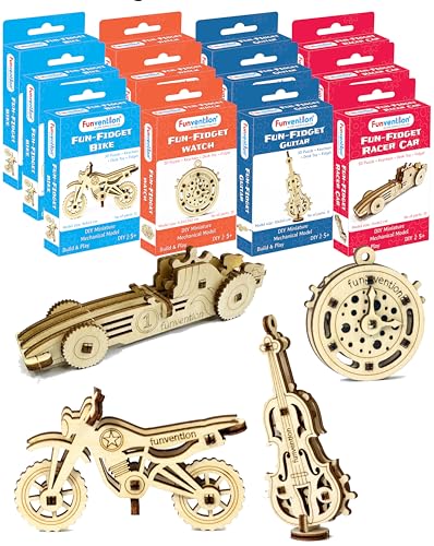 Image of Funvention Fun Fidgets Assorted (3 x 4 DIY Miniature Mechanical Models Bike, Car, Guitar & Watch) Pack of 12 - Birthday Return Gifts Party Pack Return Favors for Kids Art & Craft STEM Learning Toys