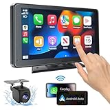 Portable Wireless with Apple CarPlay and Android Auto Screen for Car, 7" HD Touch Screen Car Stereo with Mirror Link, Bluetooth 5.2, Backup Camera, AUX,FM Transmitter for All Vehicle