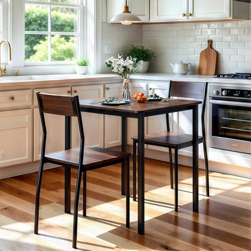 NUMENN Dinning Table Set for 2, Square Kitchen Table with 2 Chairs, Wood Tabletop & Heavy-Duty Metal Frame, Dining Room Set for Dining Room, Kitchen, Apartment, Small Space, Black Walnut by NUMENN - Image 2