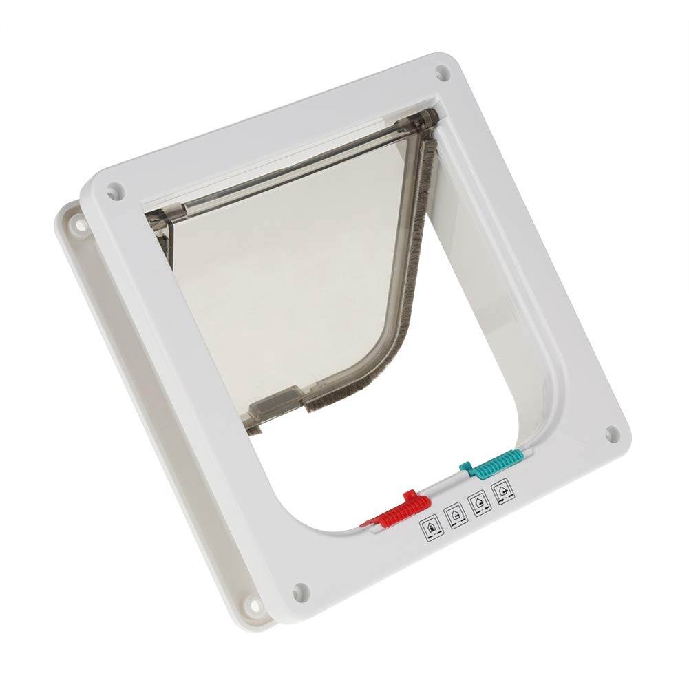 Wakects Petite Porte pour Animaux de Compagnie Chatière à Verrouillage pour Chat et Chien à 4 Voies avec Tunnel Cache Découpe Porte de Chat Blanc 25 x 23.5 cm
