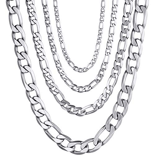 Prosteel Stainless Steel Figaro Chain For Men Women Thin Chains 20Inch Cool Teen Boys Silver Flat Chain Necklace #TOP2