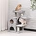 BEWISHOME Cat Tree Condo with Sisal Scratching Posts, Plush Perch, Dual Houses and Basket, Cat Tower Furniture Kitty Activity Center Kitten Play House MMJ06 (Light Grey)