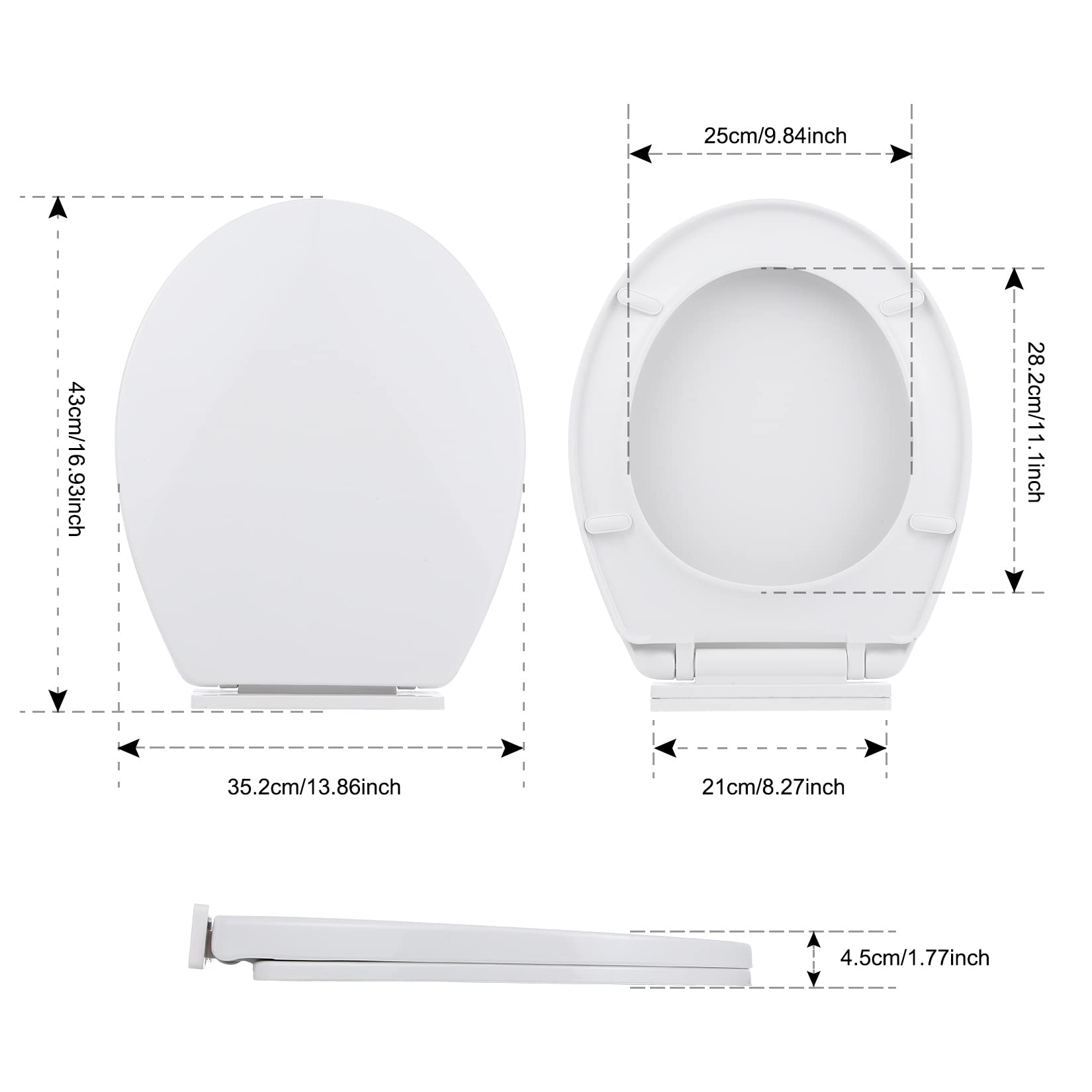Miibox Removable Round Bowl White Toilet Seat, with Nonslip GripTight