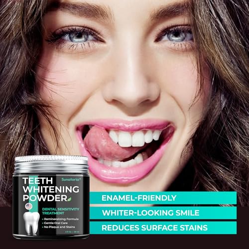 Image of Teeth Whitening Powder - Remineralizing Tooth Powder with Nano Hydroxyapatite, Charcoal + Bentonite & Kaolin Clays - Gentle Tooth Polish for Sensitive Teeth, Fluoride-Free, Mint, 2 oz