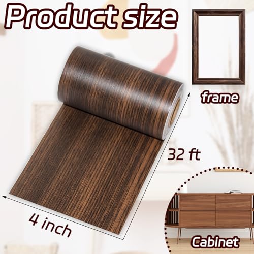 Image of 1 Roll 4 Inch X 32 ft Wood Grain Tape,Wood Contact Paper Self Adhesive Repair Patch for Furniture, Tables, Chairs, Windows, Floors, Home Decor, Handicraft DIY (Black Brown)
