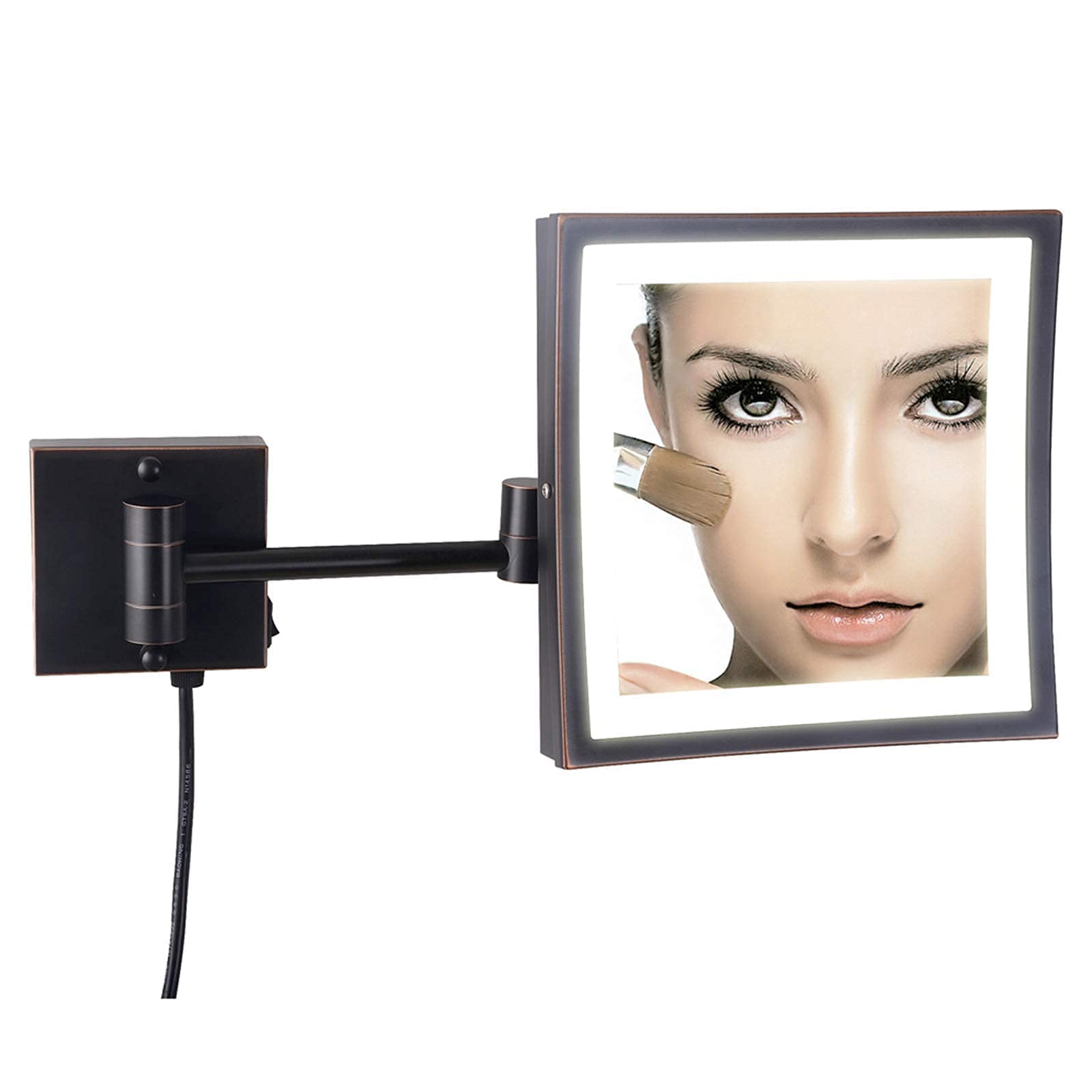 Miroir de maquillage grossissant 5X noir LED 8 pouces mural extensibe pour salle de bain