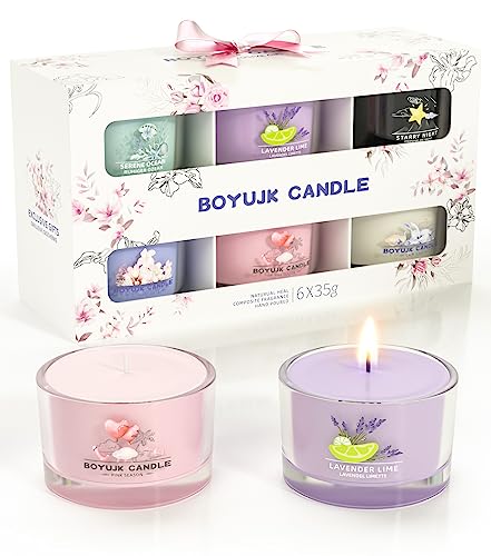 Image of Elegant Scented Candles Gift Set for Women | 6 Scented Filled Votive Candles for Anxiety Relief and Relaxation