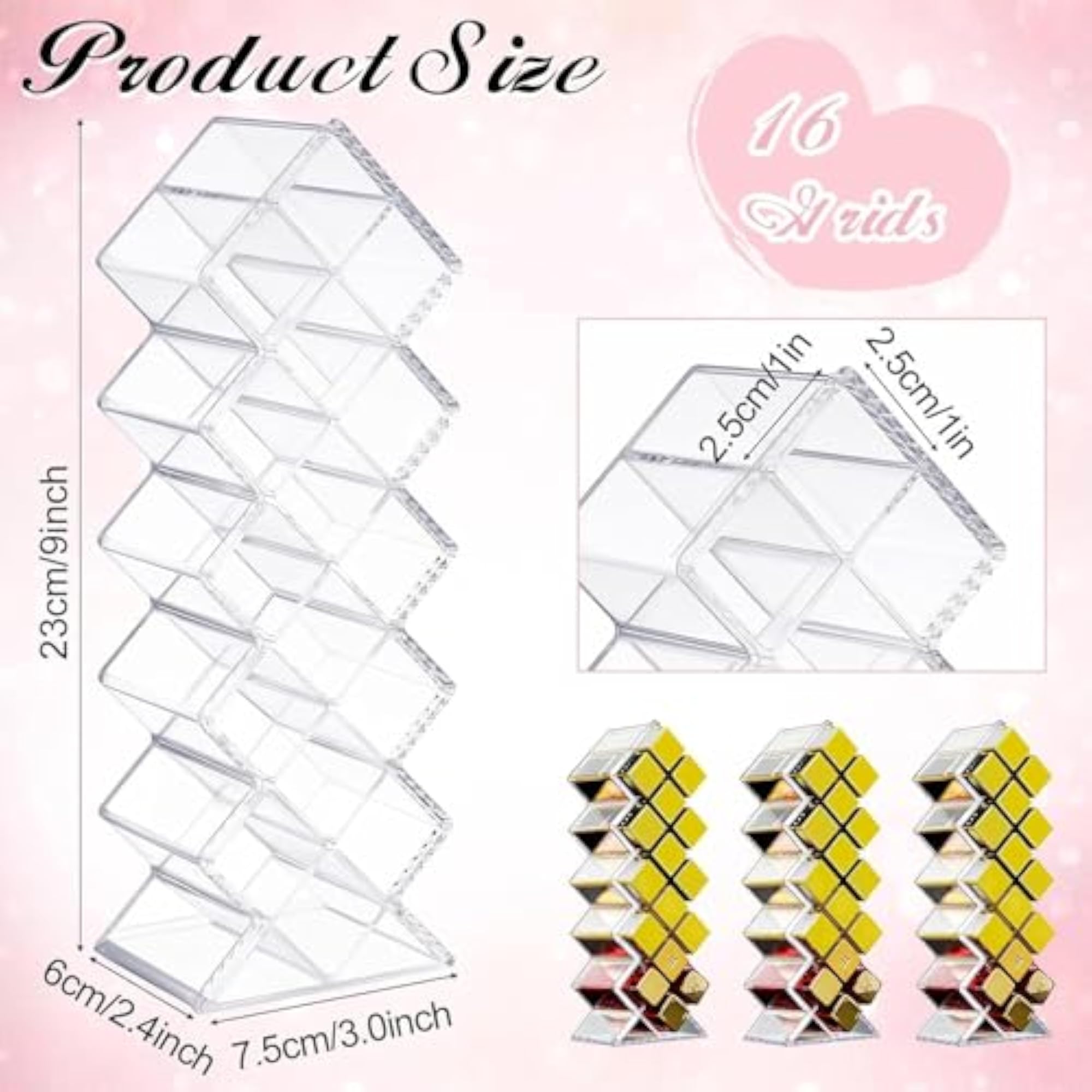 Lipstick Organizer Stackable Transparent 16 Compartment Tower