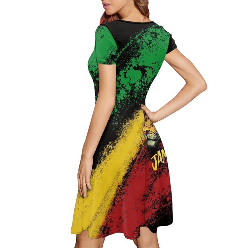 Image of Irisjudy T Shirt Dress for Women Short Sleeve Girls Short Sleeve Dress Plus Size, O Neck Knee Length Midi Dress for Ladies