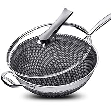 وعاء الطبخ ، مقلاة ، مقالي جديدة غير لاصقة شاشة مزدوجة على الوجهين Honeycomb الفولاذ المقاوم للصدأ Wok بدون مقلاة دخان الزيت